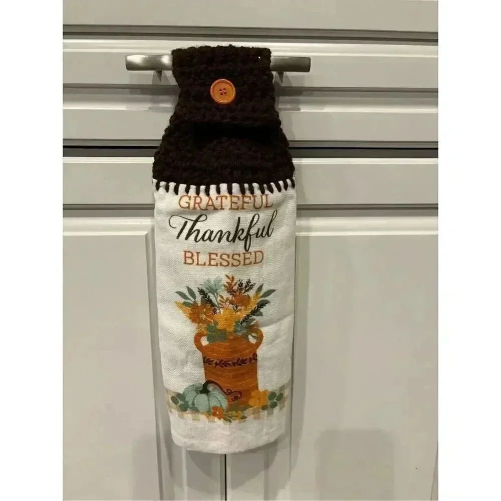 Crochet Top Kitchen Towel-Thankful Grateful Blessed water can